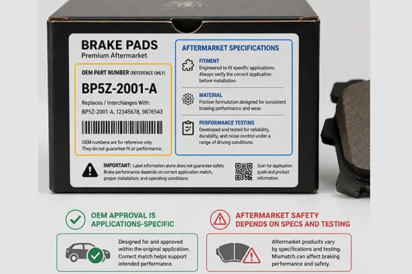 Etiqueta OEM vs especificaciones de pastilla aftermarket certificada