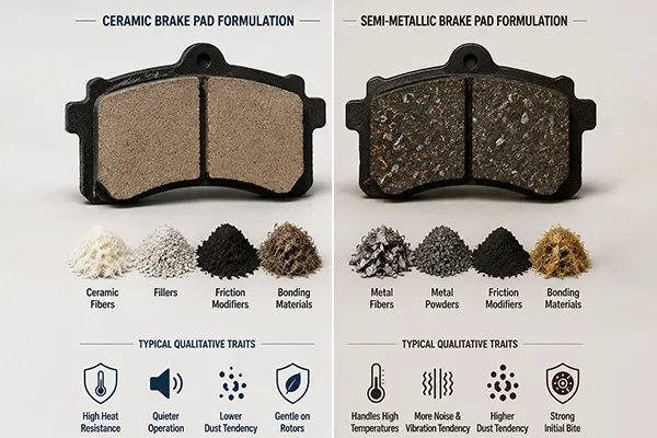 Comparación de formulaciones de pastillas de freno cerámicas vs semimetálicas