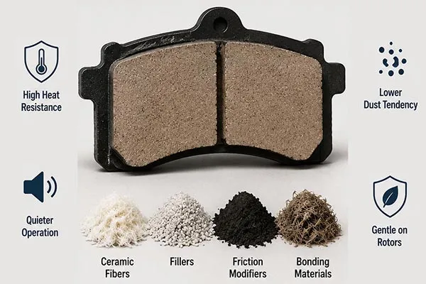 Composición de la Pastilla de Freno Cerámica y Beneficios Clave Composición de la pastilla de freno cerámica y bajo rendimiento de polvo