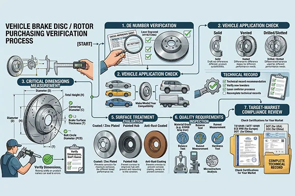 Verificación de compra de Disco De Freno y rotor de freno verificación del número OE y las dimensiones entre Disco De Freno y rotor de freno